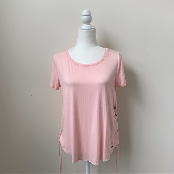 Hollister Lace Up Sides Light Pink Tee Shirt - Picture 1 of 6
